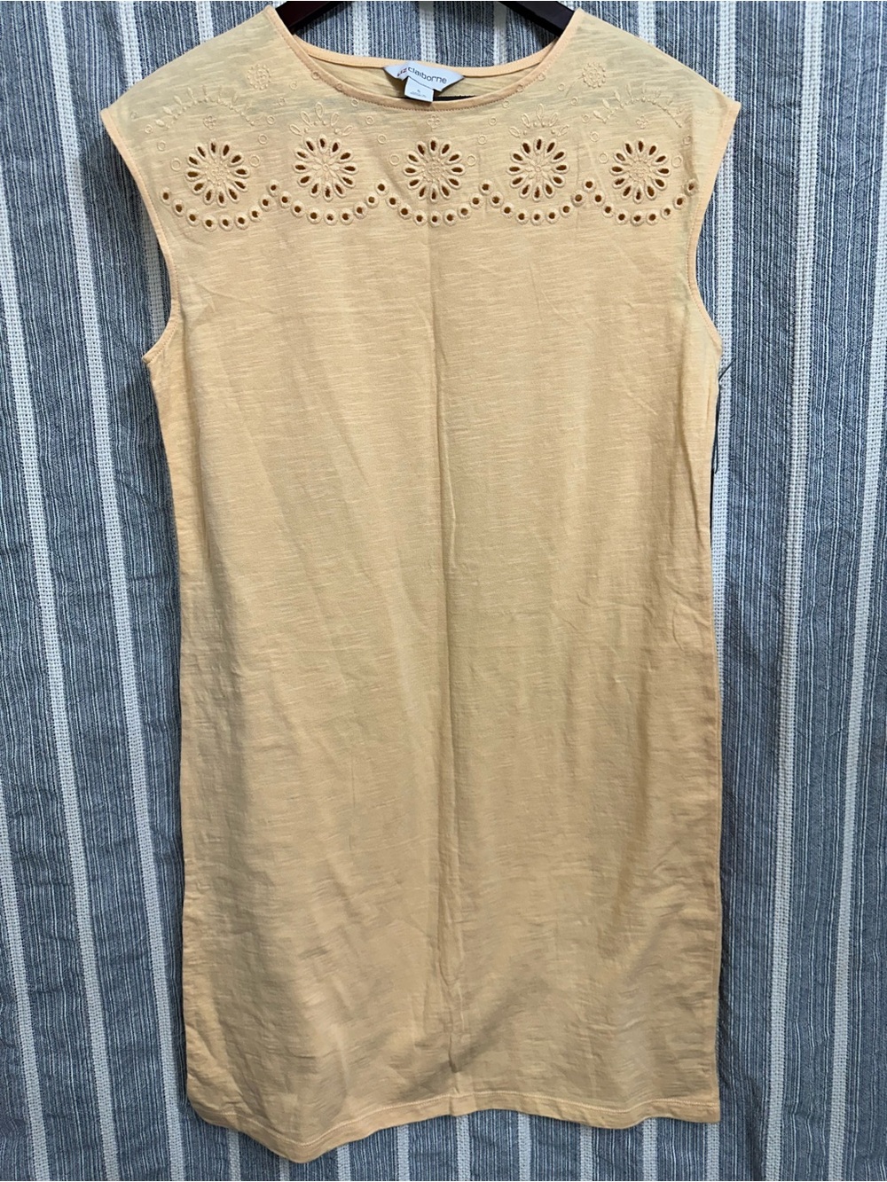 Liz Claiborne Light Mustard Eyelet Yoke Shift Dress